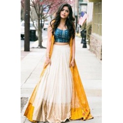 Yellow Designer Jacket Lehenga Semi-Stich Suit